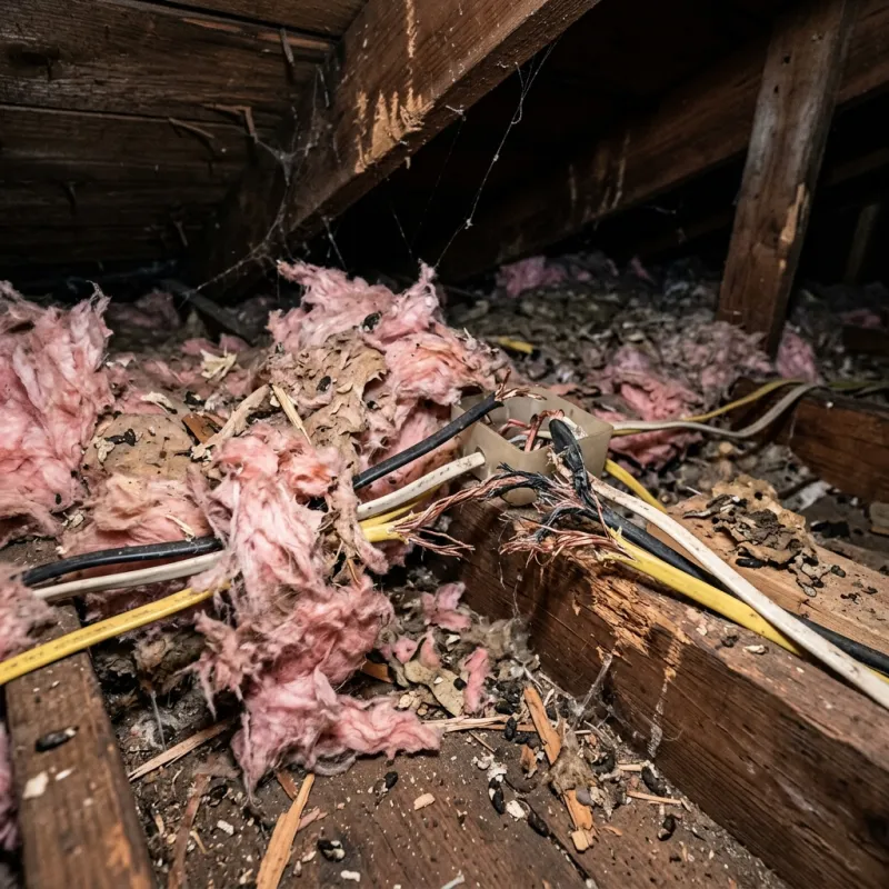 Contaminated ceiling insulation being assessed in a Montrose roof space